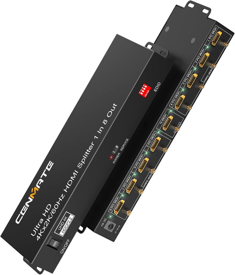 cenmate HDMI Splitter 1 in 8 Out, 8 Port HDMI Splitter Support 4K@60Hz 4:4:4 8-bit Duplicate/Mirror, HDMI 2.0, 18 Gbps, EDID, HDCP, 3D Video Play - Image 1